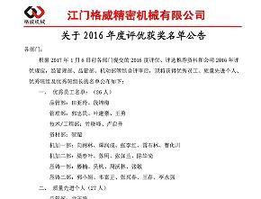 2016年度評(píng)優(yōu)獲獎(jiǎng)名單出爐咯！